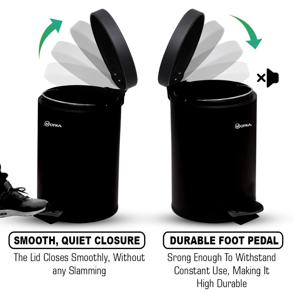 Mofna Stainless Steel Black Pedal Dustbin 7 Liter
