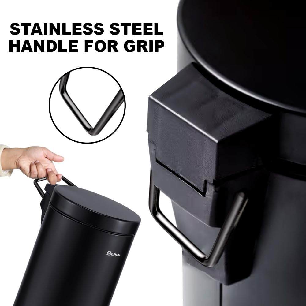 Mofna Stainless Steel Black Pedal Dustbin 7 Liter