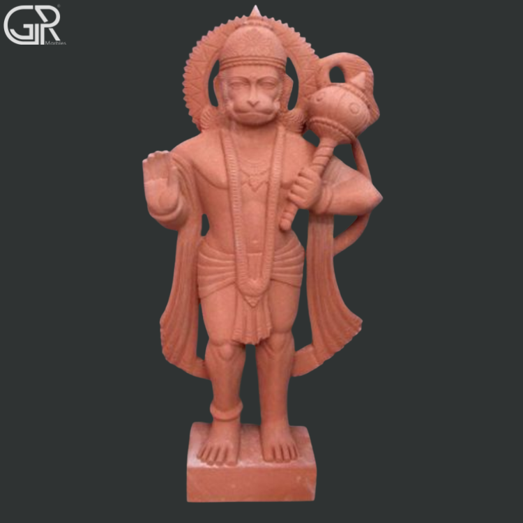 Red Hanuman Sandstone Statue