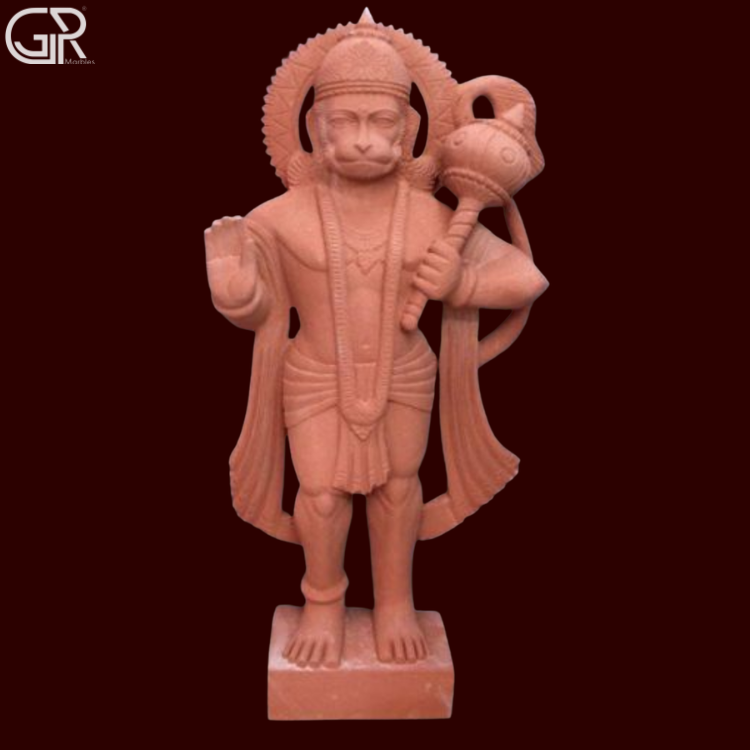 Red Hanuman Sandstone Statue
