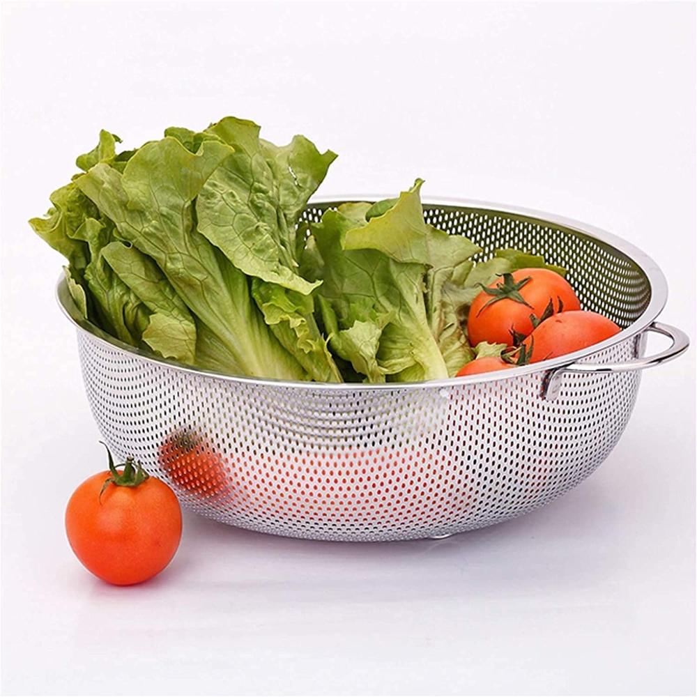 Stainless Steel Colander With Handle, Large Strainer Basket For Kitchen (25.5 Cm) - Color: Mix