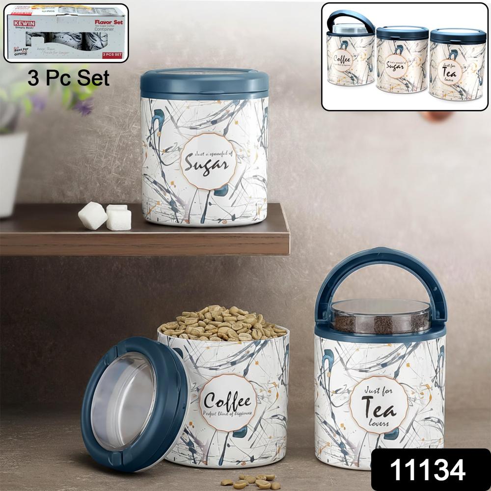 Multipurpose Plastic Tea Coffee Sugar Storage Container (3 Pc Set) - Color: Mix