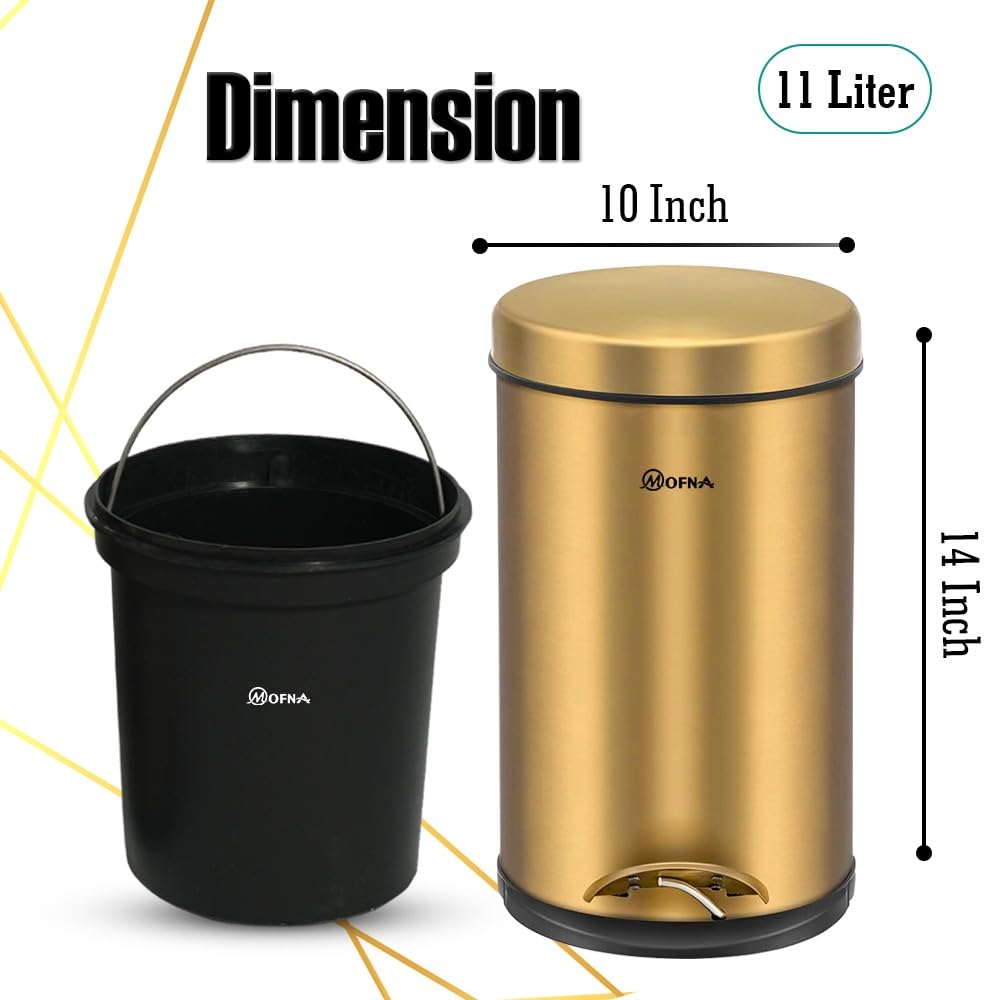 Mofna Stainless Steel Golden Pedal Dustbin 20 Liter