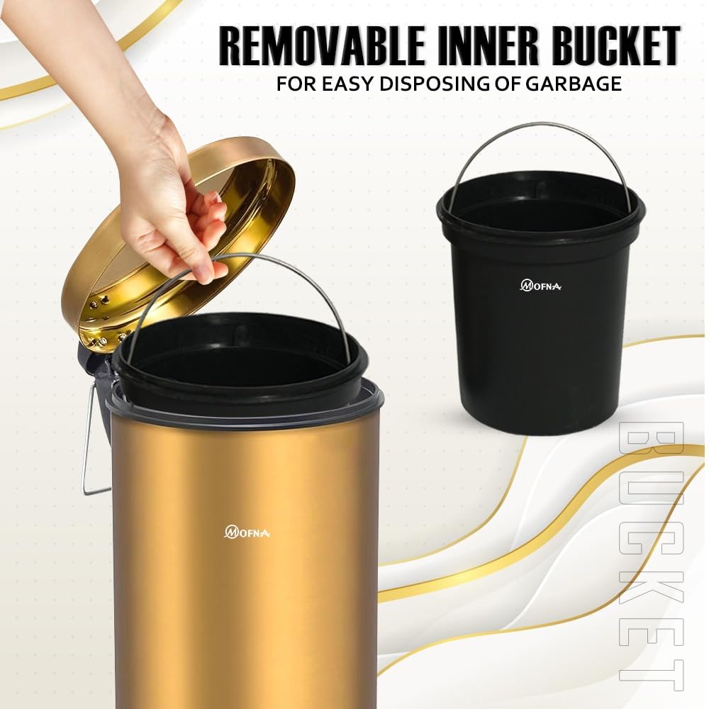 Mofna Stainless Steel Golden Pedal Dustbin 20 Liter
