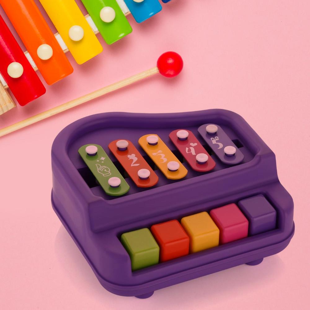 2 in 1 Baby Piano Xylophone Toy for Toddlers, 5 Multicolored Key Keyboard Xylophone Piano, Preschool Educational Musical Learning Instruments Toy for Baby Kids Girls Boys 3+ Years(1 Pc)