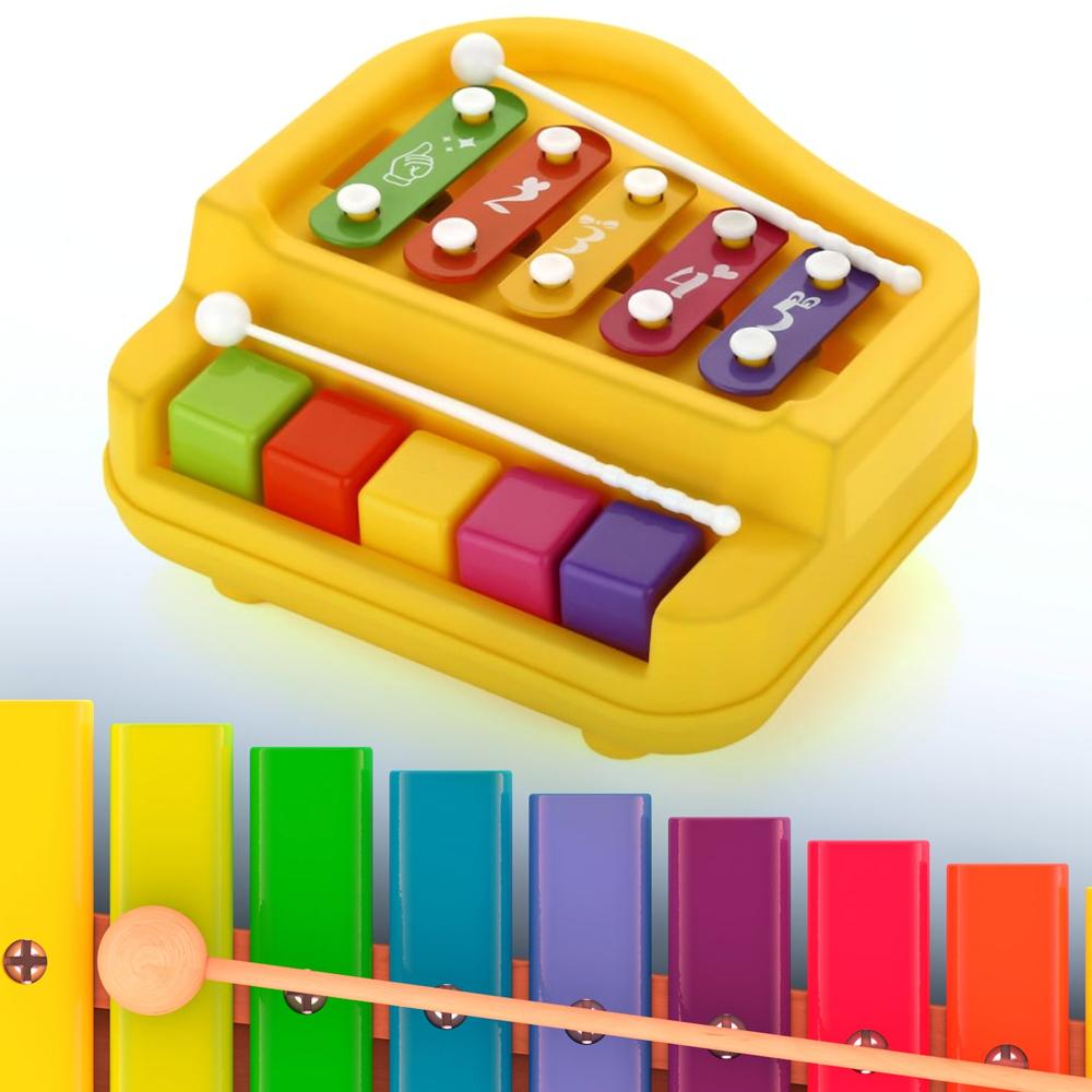 2 in 1 Baby Piano Xylophone Toy for Toddlers, 5 Multicolored Key Keyboard Xylophone Piano, Preschool Educational Musical Learning Instruments Toy for Baby Kids Girls Boys 3+ Years(1 Pc)