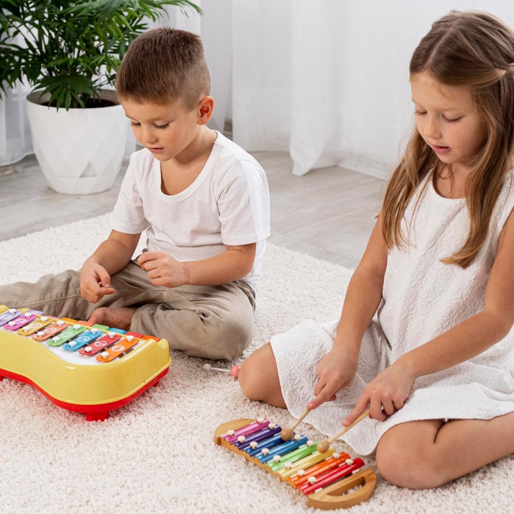 2 in 1 Baby Piano Xylophone Toy for Toddlers, 5 Multicolored Key Keyboard Xylophone Piano, Preschool Educational Musical Learning Instruments Toy for Baby Kids Girls Boys 3+ Years(1 Pc)