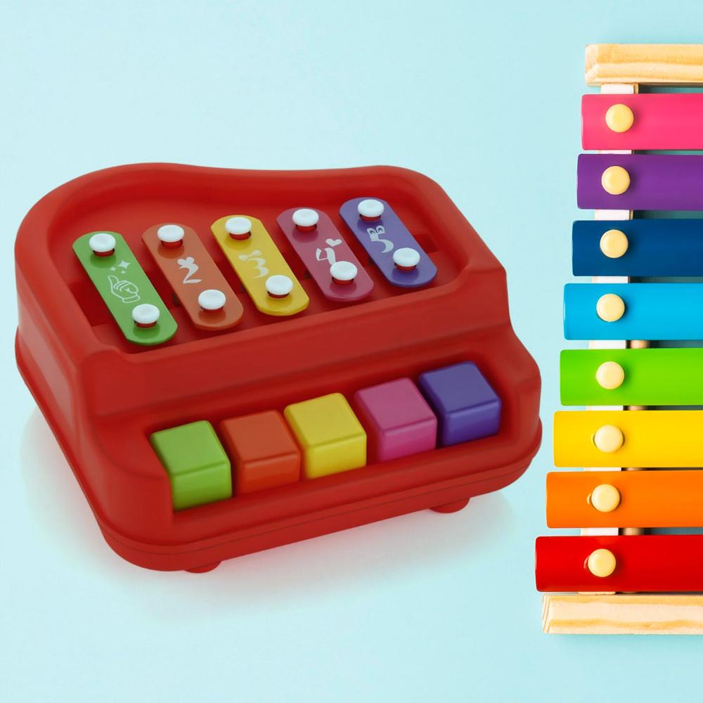 2 in 1 Baby Piano Xylophone Toy for Toddlers, 5 Multicolored Key Keyboard Xylophone Piano, Preschool Educational Musical Learning Instruments Toy for Baby Kids Girls Boys 3+ Years(1 Pc)
