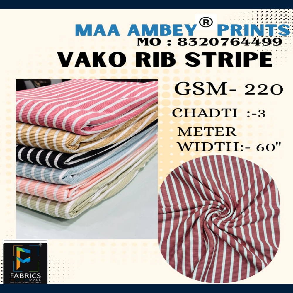 Vako Rib Strip Fabric - Color: Multi Colours