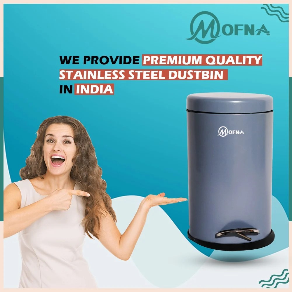 Mofna Stainless Steel Grey Pedal Dustbin 35 Liter
