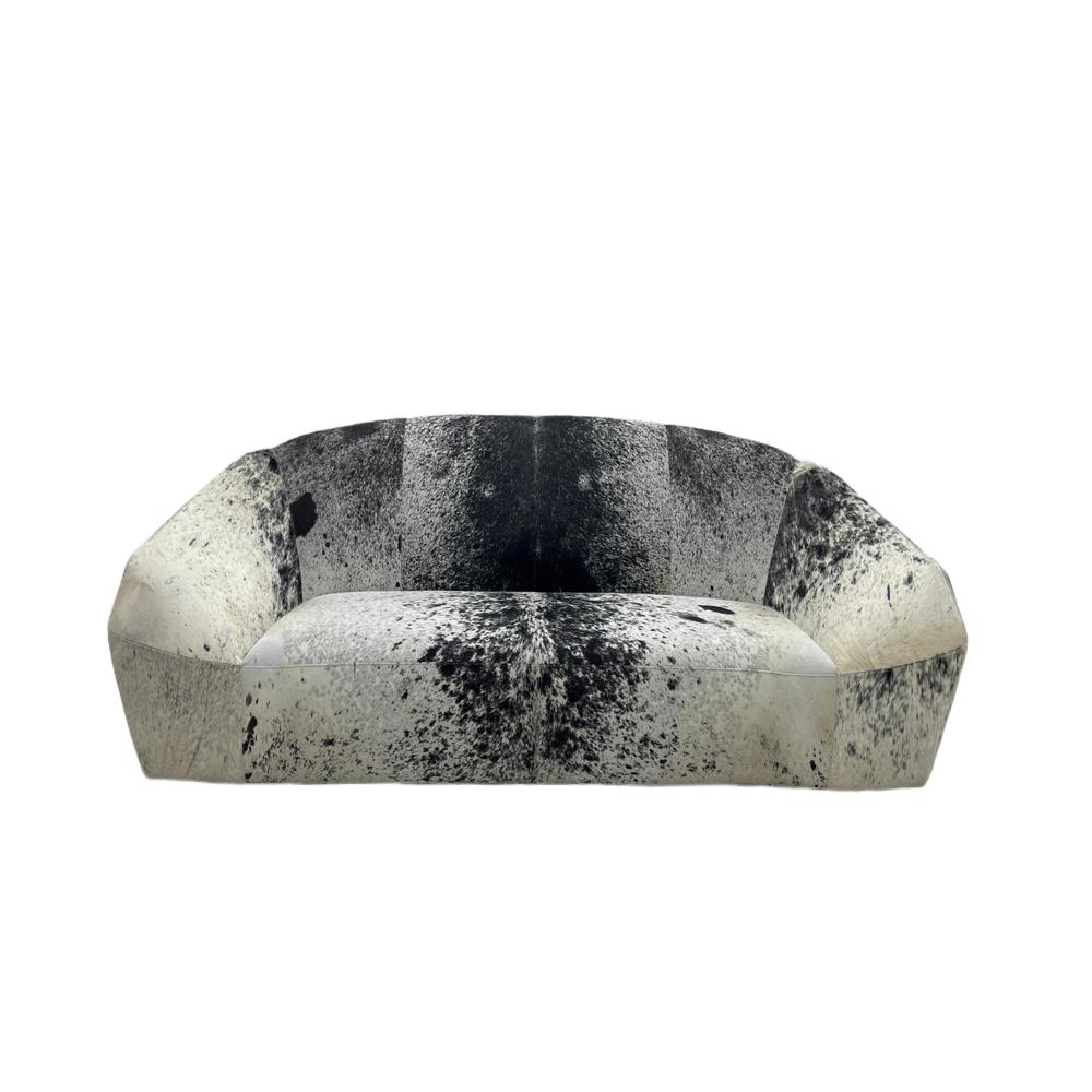 Black & White Natural Cowhide Curved Sofa, 3-Seater