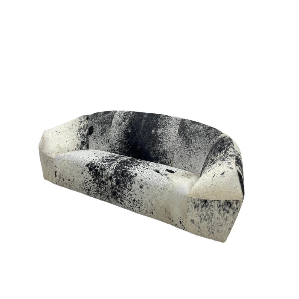 Black & White Natural Cowhide Curved Sofa, 3-Seater