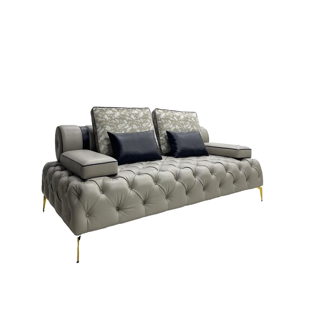 Silver Grey L-Shaped Sectional Sofa, Luxury Villa Living Room Couch