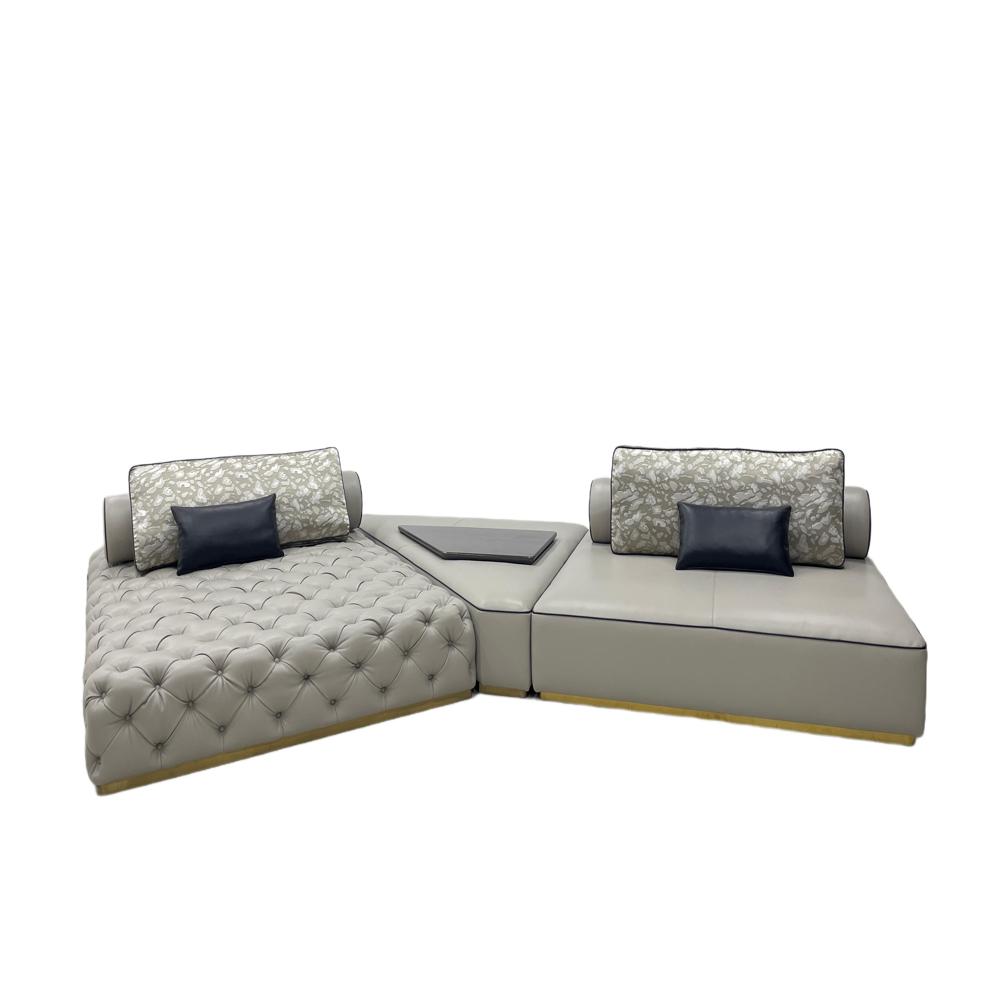 Silver Grey L-Shaped Sectional Sofa, Luxury Villa Living Room Couch