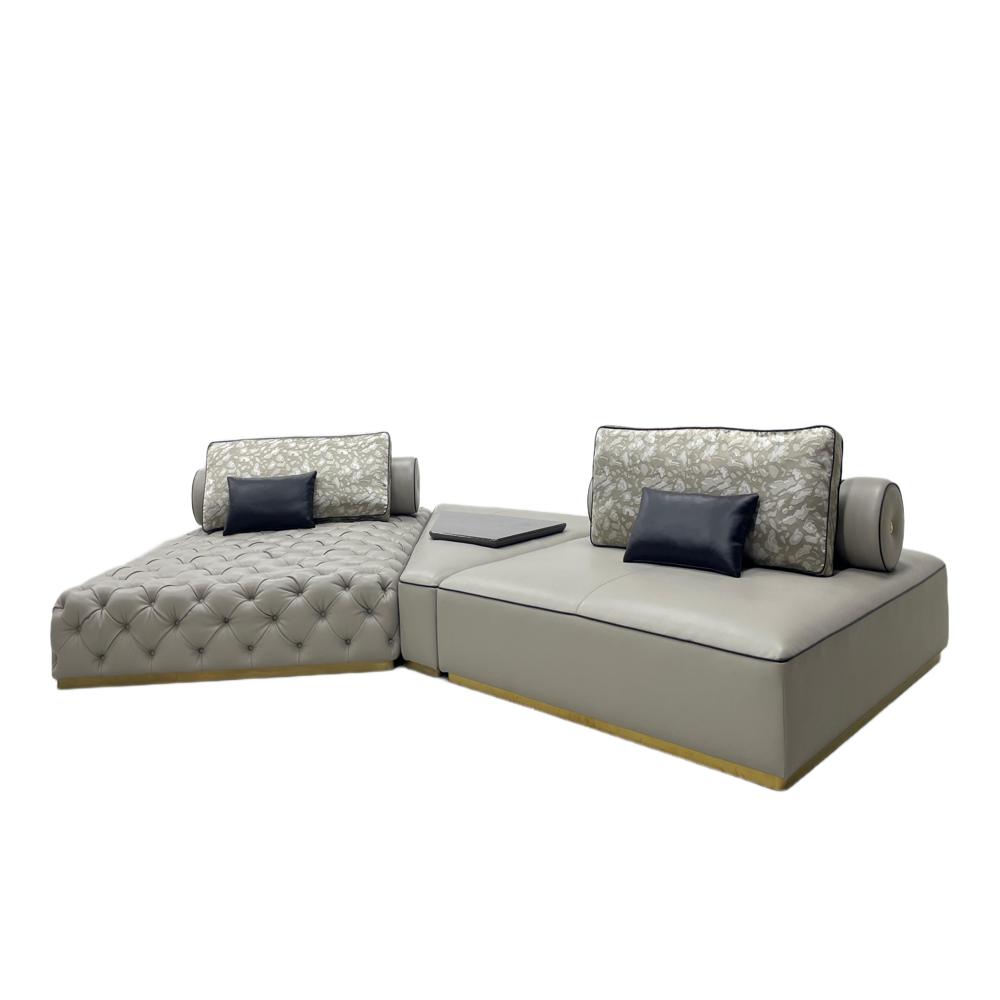 Silver Grey L-Shaped Sectional Sofa, Luxury Villa Living Room Couch