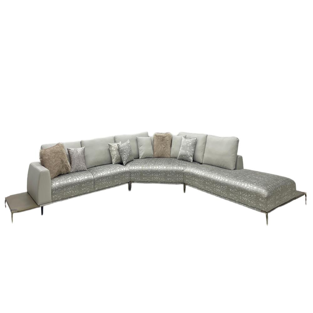 Silver Grey L-Shaped Sectional Sofa, Luxury Villa Living Room Couch