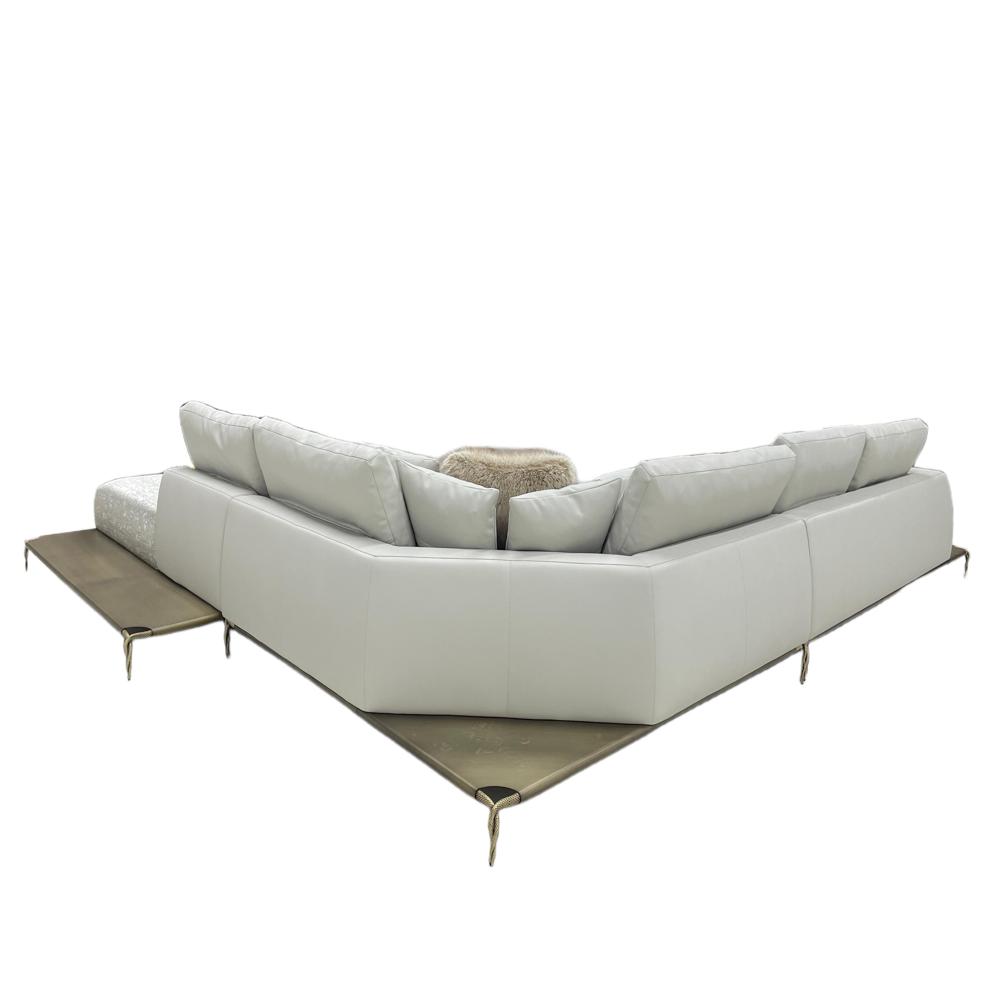 Silver Grey L-Shaped Sectional Sofa, Luxury Villa Living Room Couch