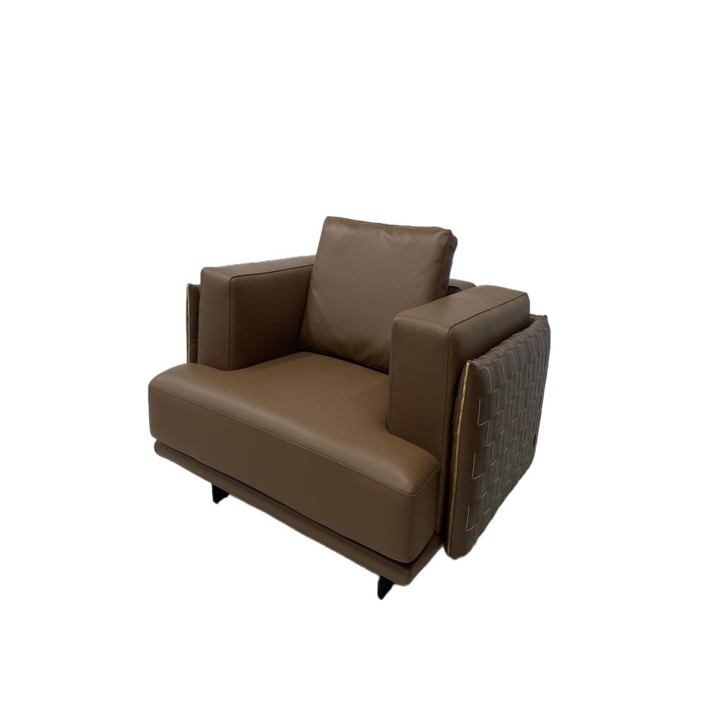 Woven Leather Armchair, Italian Minimalist Brown Single Sofa