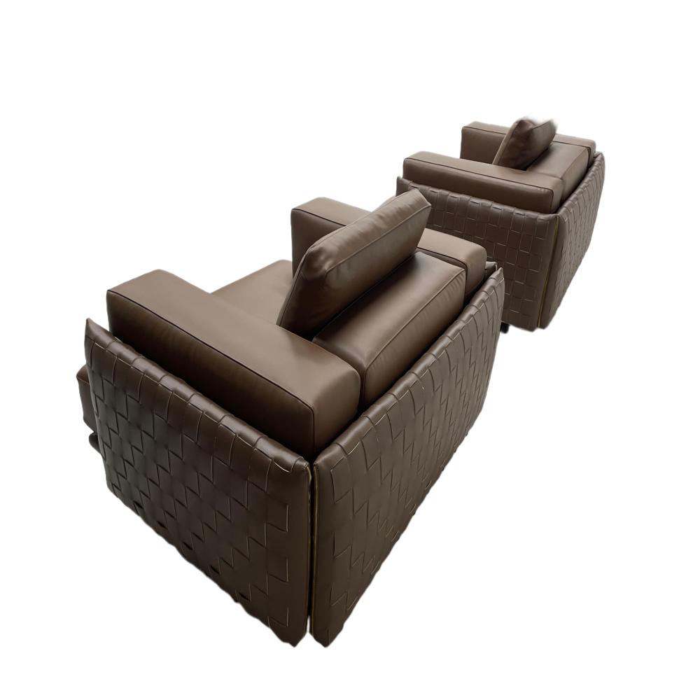 Woven Leather Armchair, Italian Minimalist Brown Single Sofa