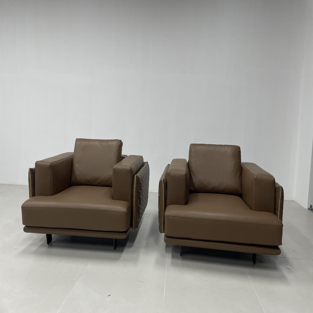 Woven Leather Armchair, Italian Minimalist Brown Single Sofa
