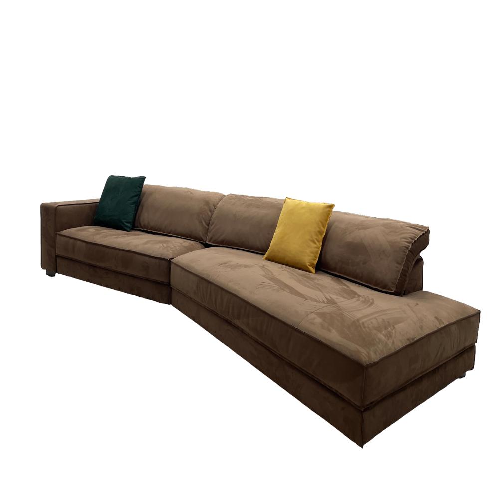 Budapest Sofa, Italian Minimalist Brown Suede L-Shaped Sectional