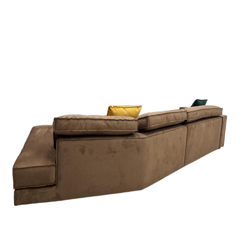 Budapest Sofa, Italian Minimalist Brown Suede L-Shaped Sectional
