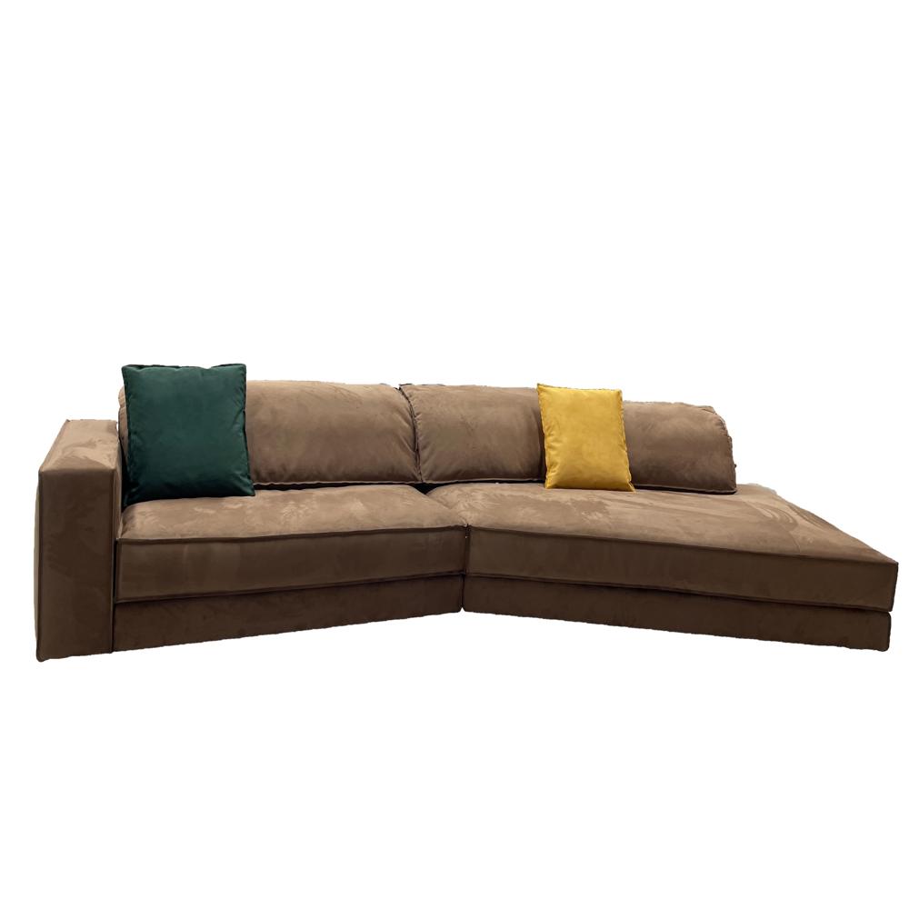 Budapest Sofa, Italian Minimalist Brown Suede L-Shaped Sectional