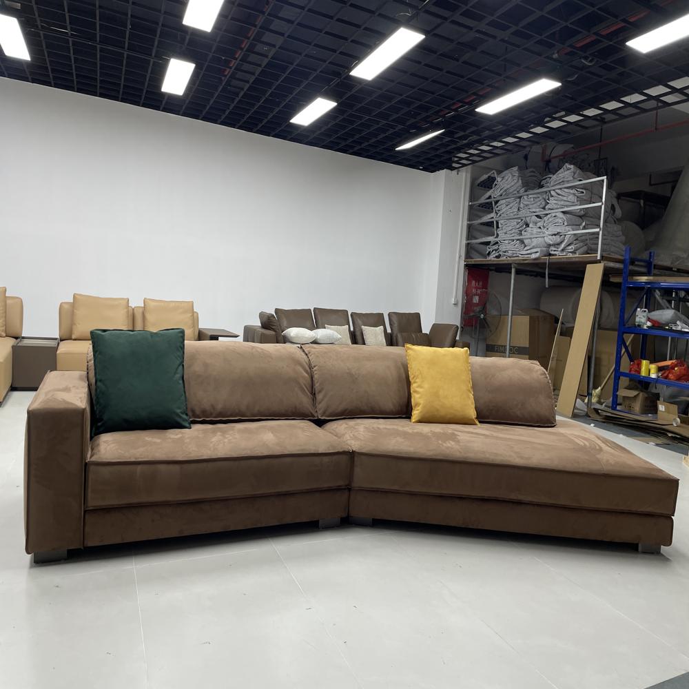 Budapest Sofa, Italian Minimalist Brown Suede L-Shaped Sectional