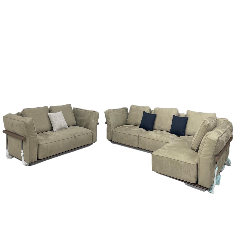 Camelot Sofa, Italian Minimalist Dark Grey Leather L-Shaped Sectional