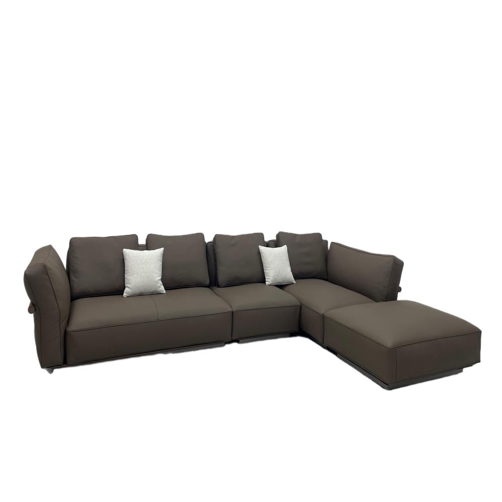 Camelot Sofa, Italian Minimalist Dark Grey Leather L-Shaped Sectional