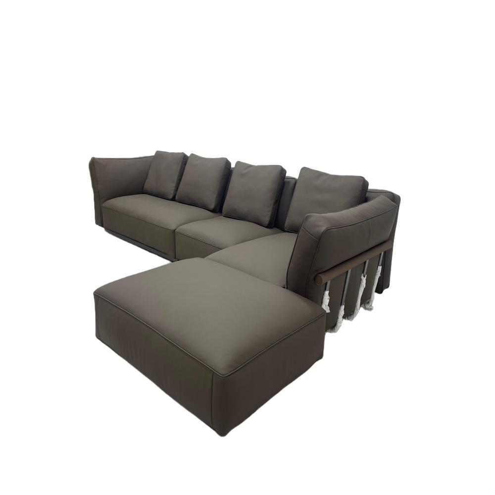 Camelot Sofa, Italian Minimalist Dark Grey Leather L-Shaped Sectional