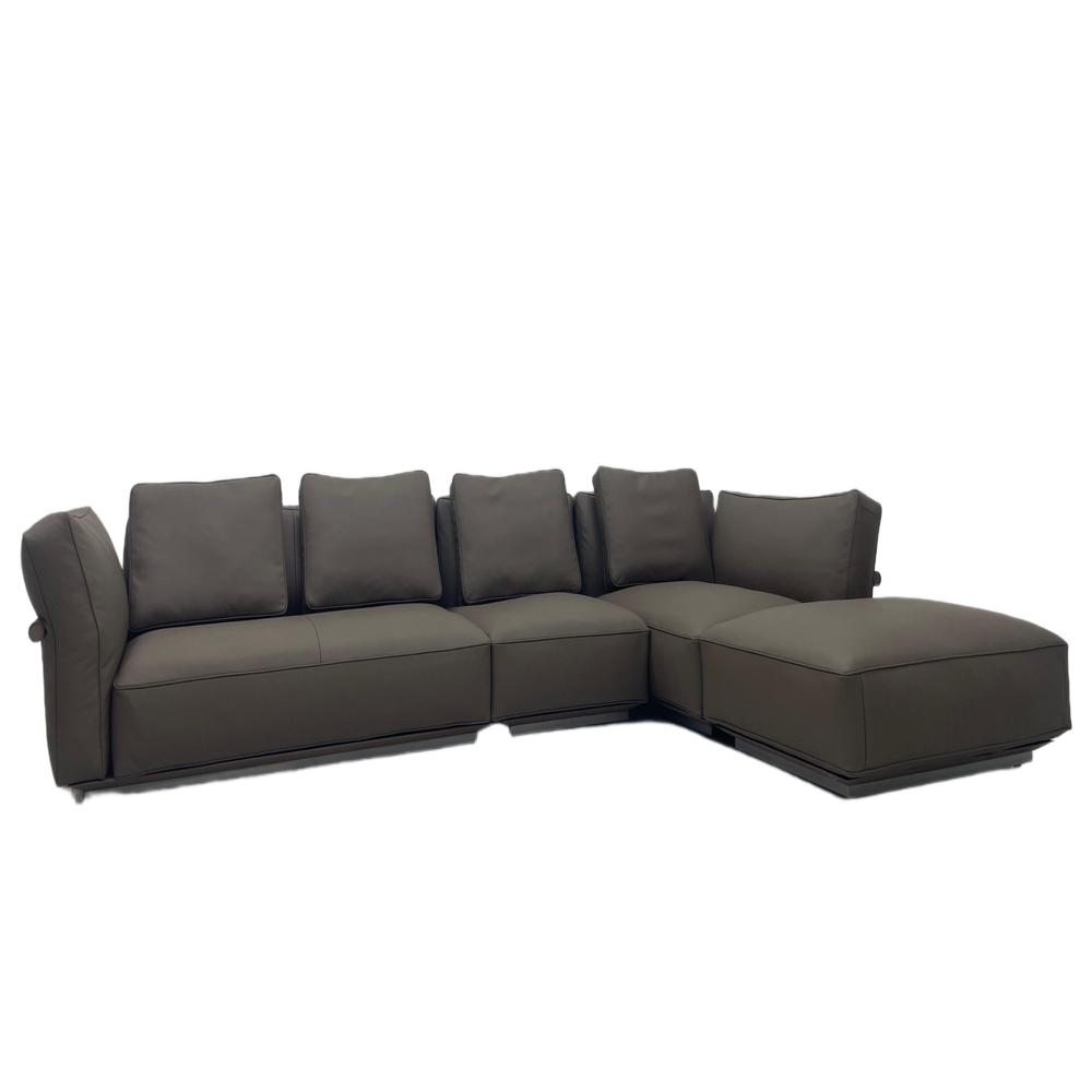 Camelot Sofa, Italian Minimalist Dark Grey Leather L-Shaped Sectional
