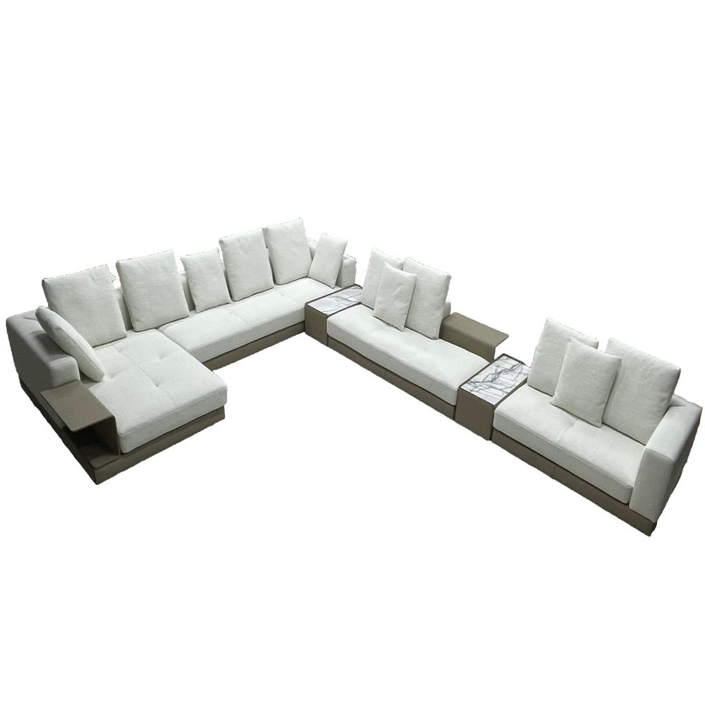 Connery Sofa, Italian Minimalist Large Sectional with Marble Side Tables