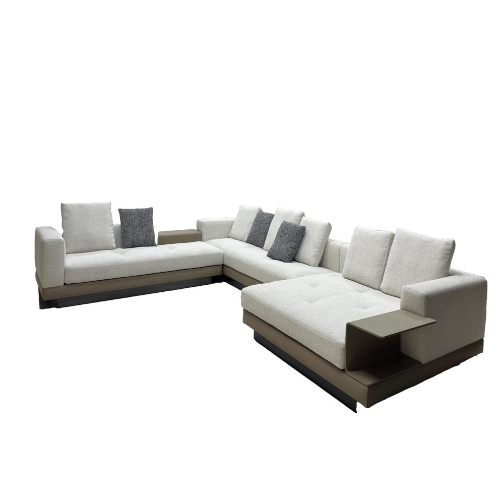 Connery Sofa, Italian Minimalist Large Sectional with Marble Side Tables