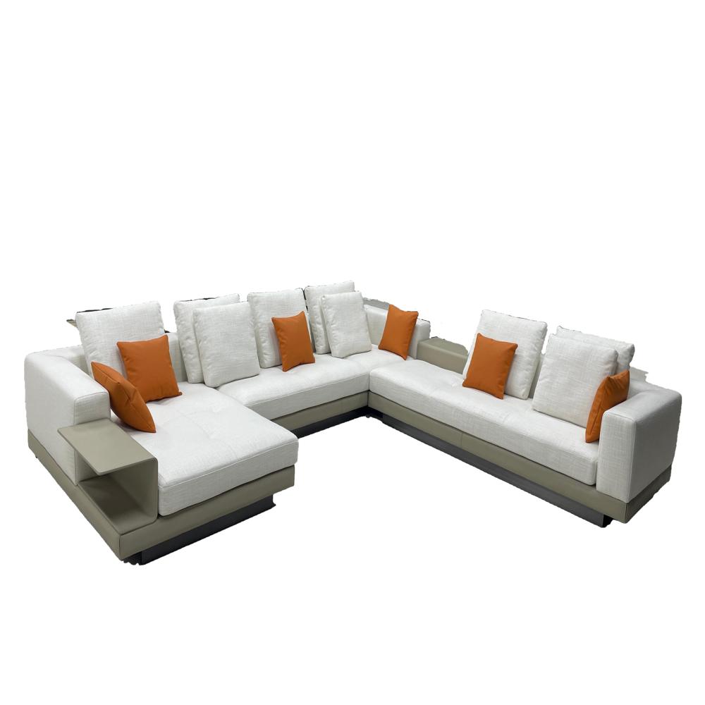 Connery Sofa, Italian Minimalist Large Sectional with Marble Side Tables