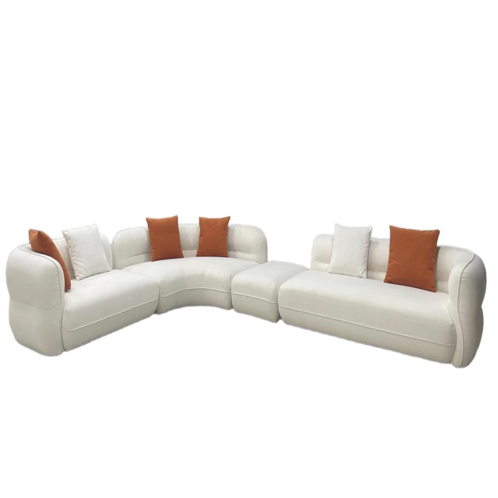 Claude Sofa, Italian Minimalist White Boucle Curved Sectional