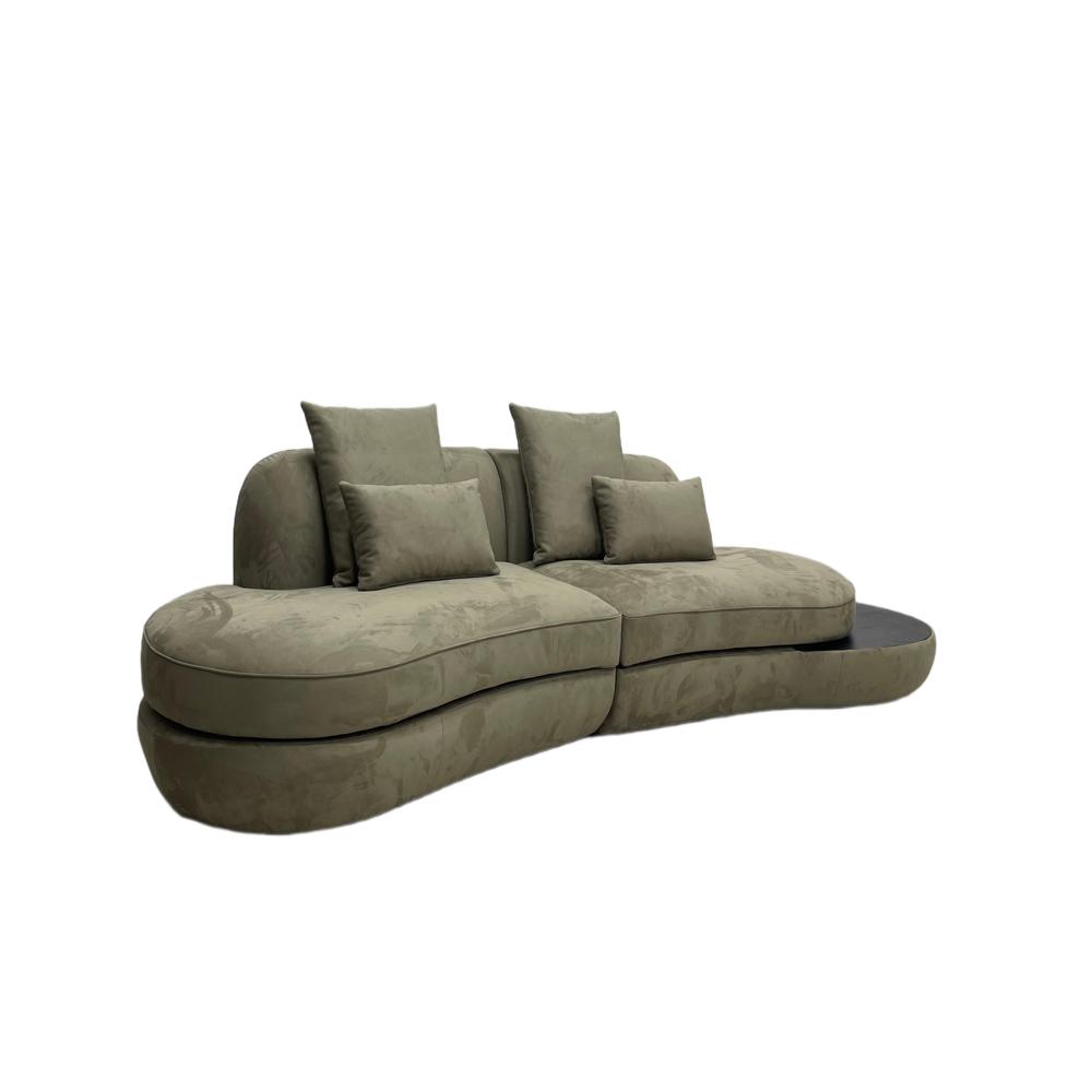Olive Green Crescent Sofa, Curved Suede Living Room Sectional