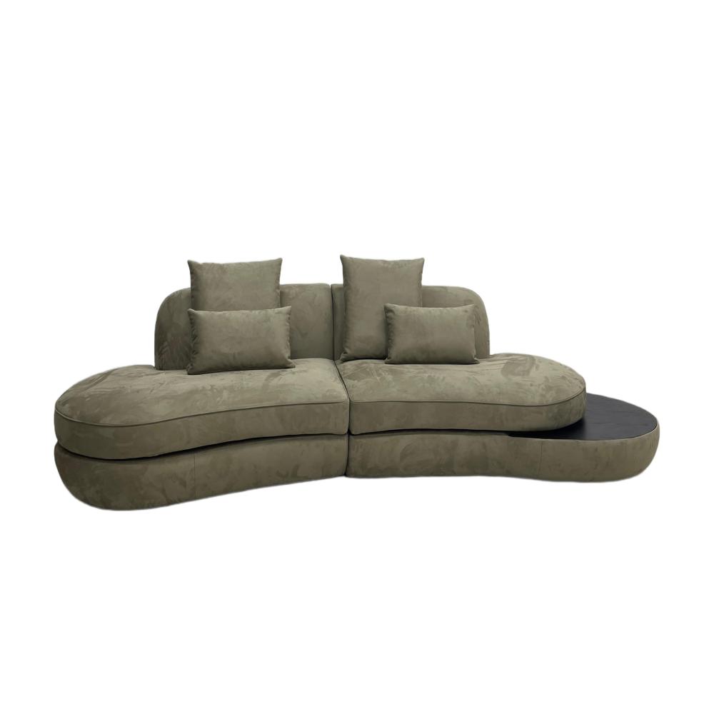 Olive Green Crescent Sofa, Curved Suede Living Room Sectional