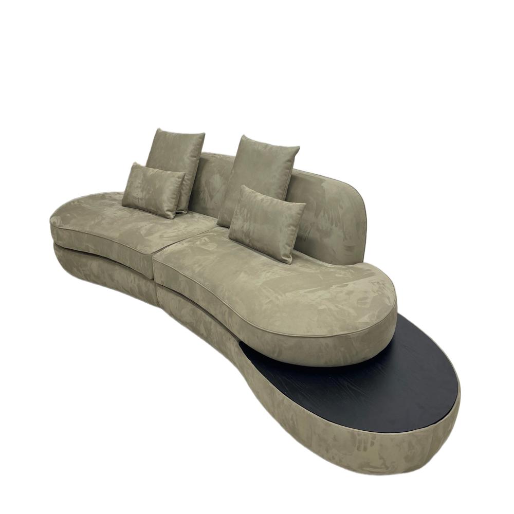 Olive Green Crescent Sofa, Curved Suede Living Room Sectional
