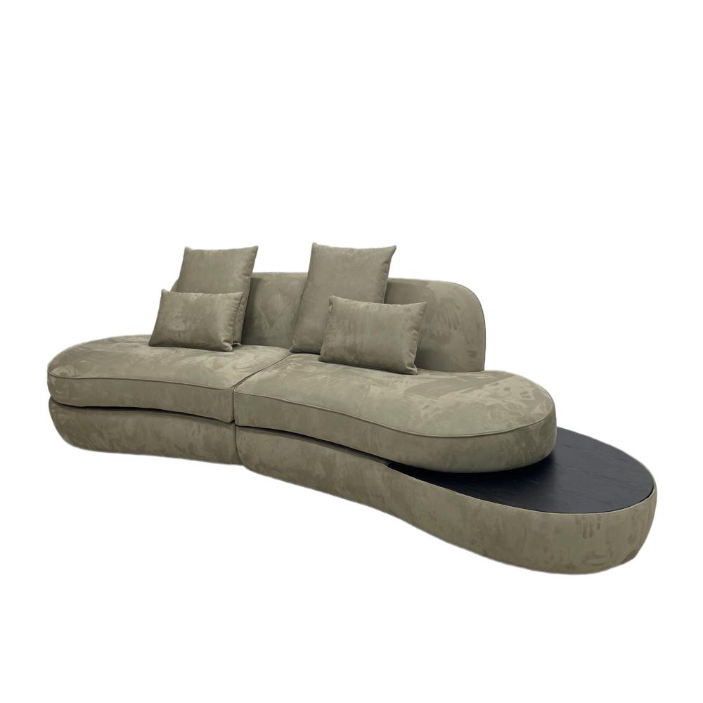 Olive Green Crescent Sofa, Curved Suede Living Room Sectional