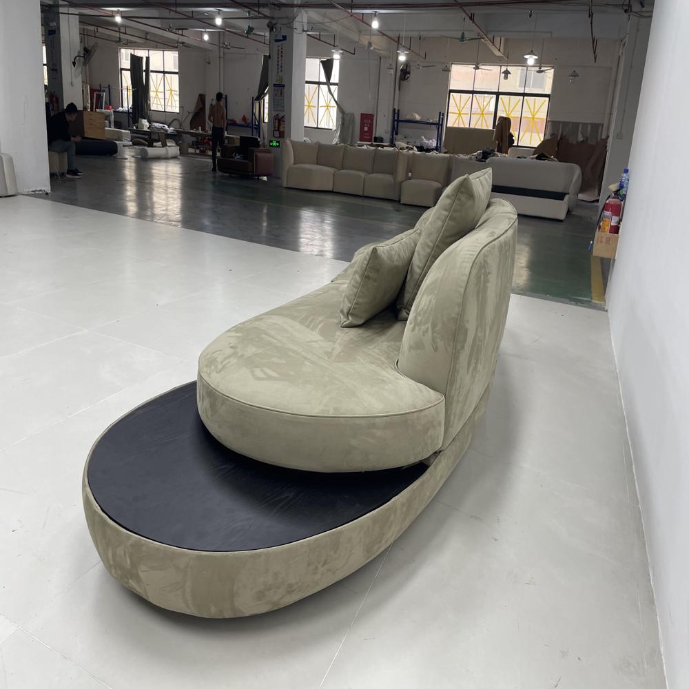 Olive Green Crescent Sofa, Curved Suede Living Room Sectional