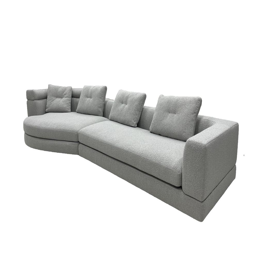 Alexander Sofa, Italian Minimalist Light Grey Boucle Curved Sectional