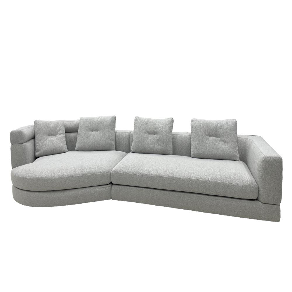 Alexander Sofa, Italian Minimalist Light Grey Boucle Curved Sectional