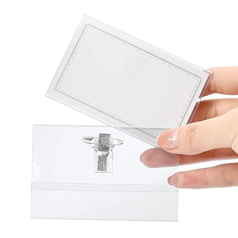 Plastic Transparent Cardholders With Pin & Clip 90 Mm X 60 Mm (50 Pcs Set) - Color: Mix