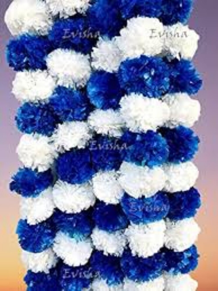 Blue White Artificial Marigold Flowers Garland
