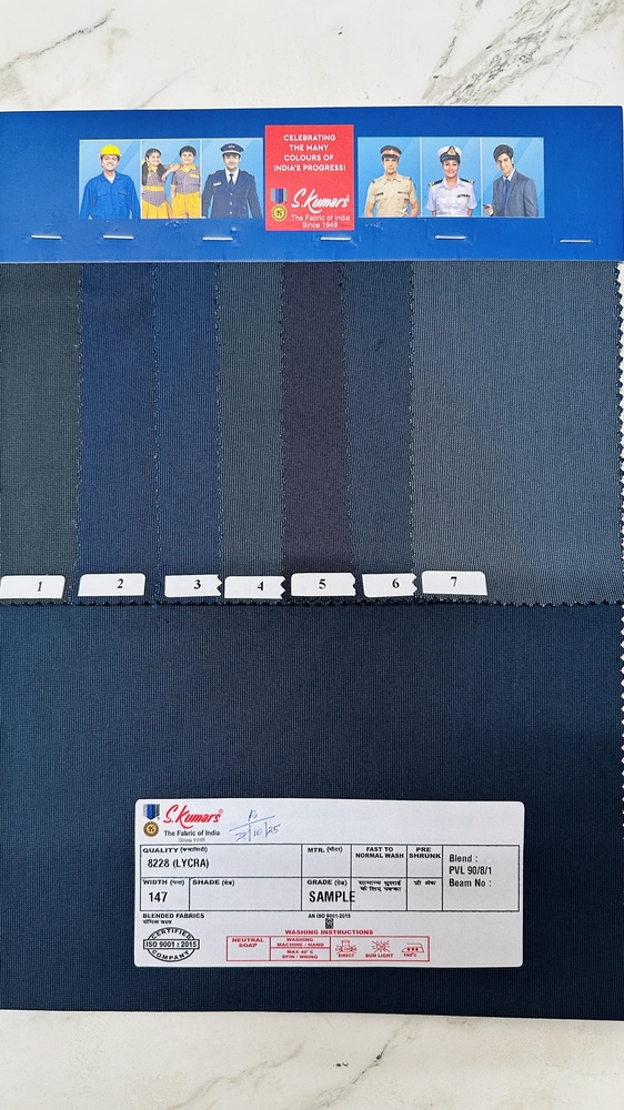 Blue Lycra Blended Corporate Uniforms Fabrics