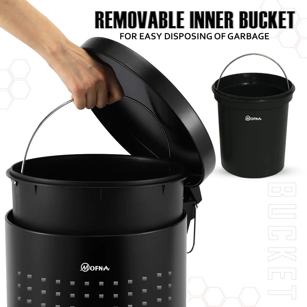 Mofna Stainless Steel Black Pedal Perforated Dustbin 7 Liter