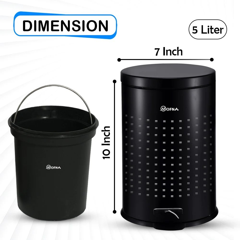 Mofna Stainless Steel Black Pedal Perforated Dustbin 7 Liter