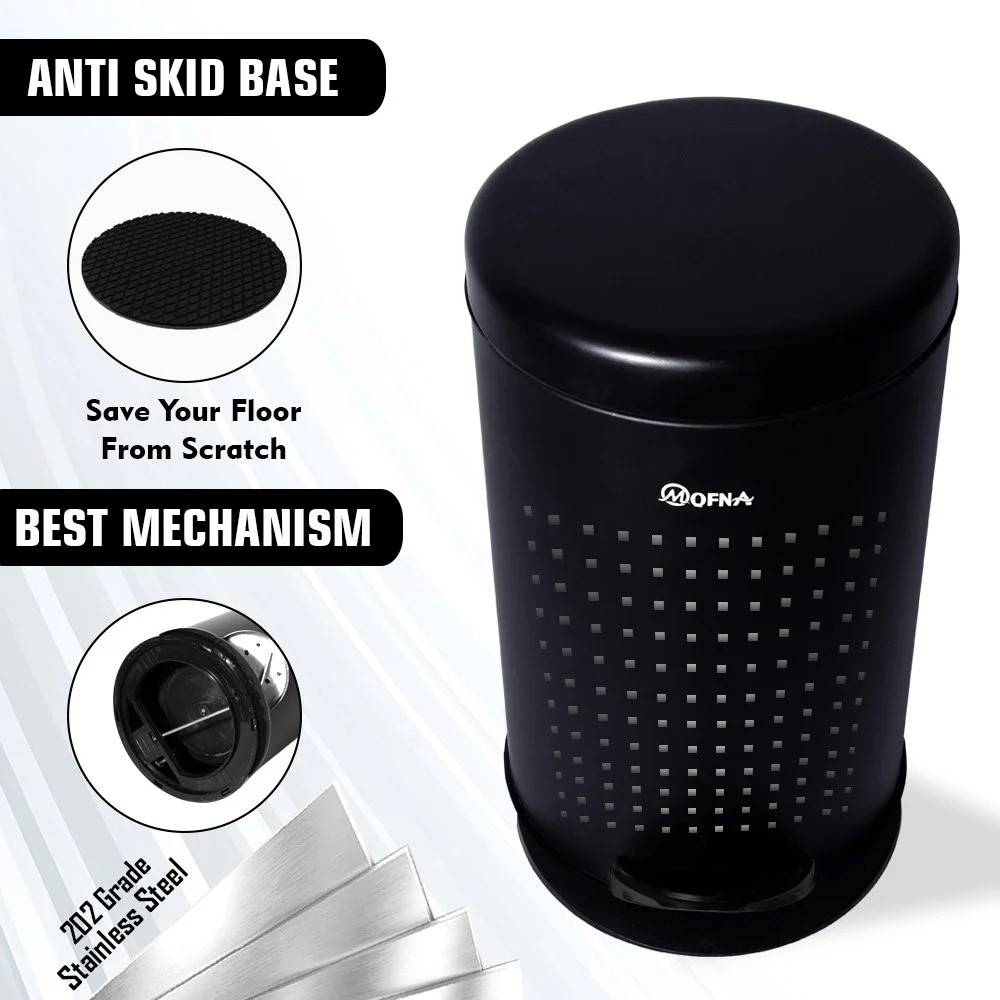 Mofna Stainless Steel Black Pedal Perforated Dustbin 7 Liter