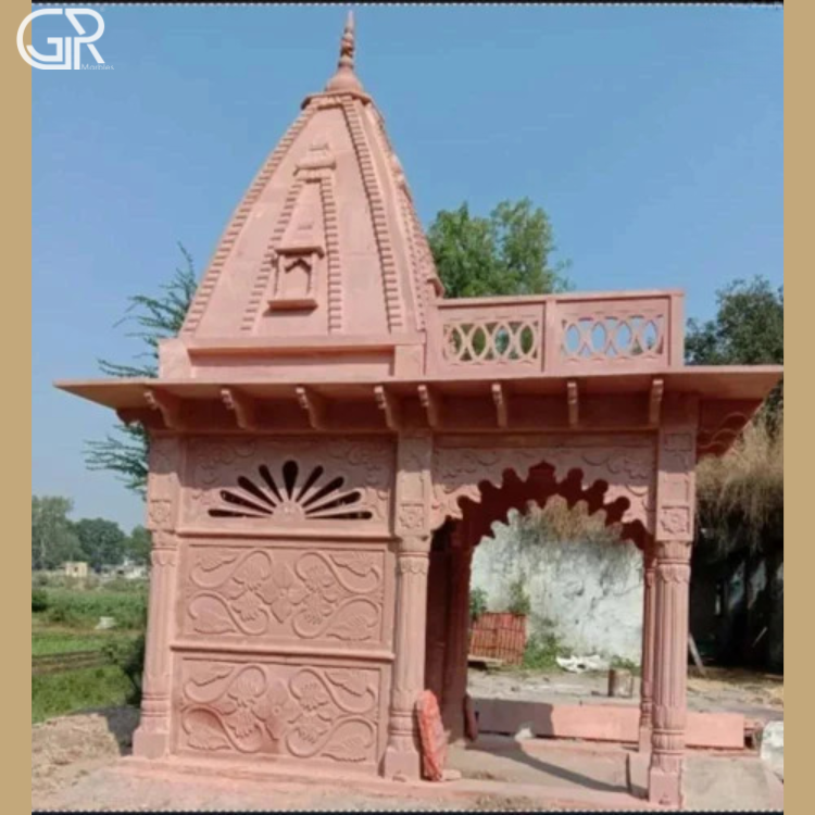 Handcrafted Pink Sandstone Temple